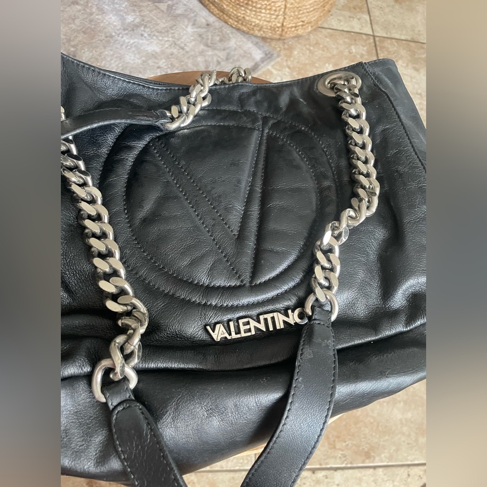 Valentino Garavani Black Leather Chain Shoulder Bag